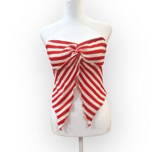Red & White Knit Striped Bandeau Scarf Top – Approx. Size Small